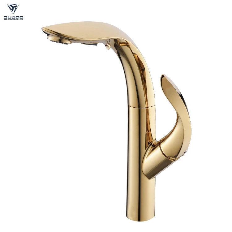 Luxury Brass Pull Out Faucet Gold Kitchen Sink Faucet