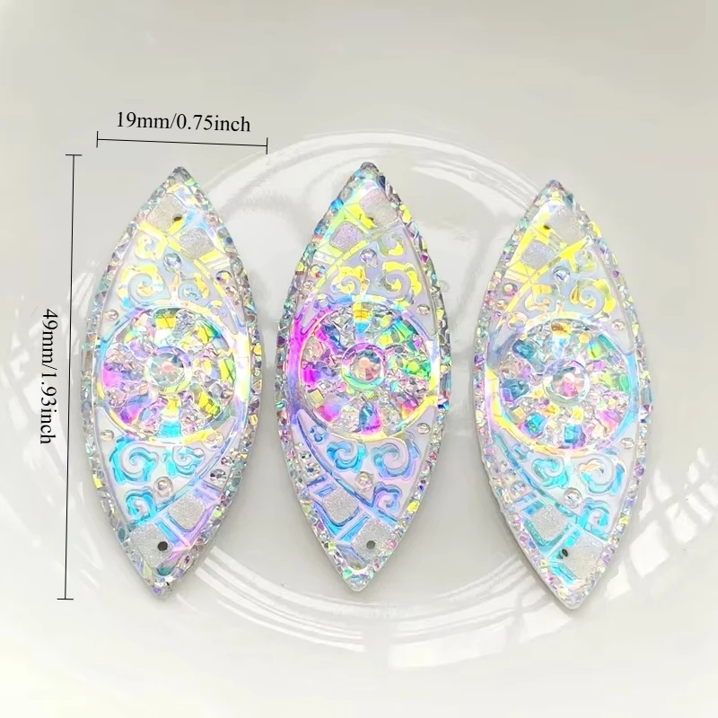 8pcs 19*49mm Beadwork Flatback Stone Horse eye Leaf Crystal AB Strass Sew On Rhinestone For Native Beaded Jewelry -HR44A