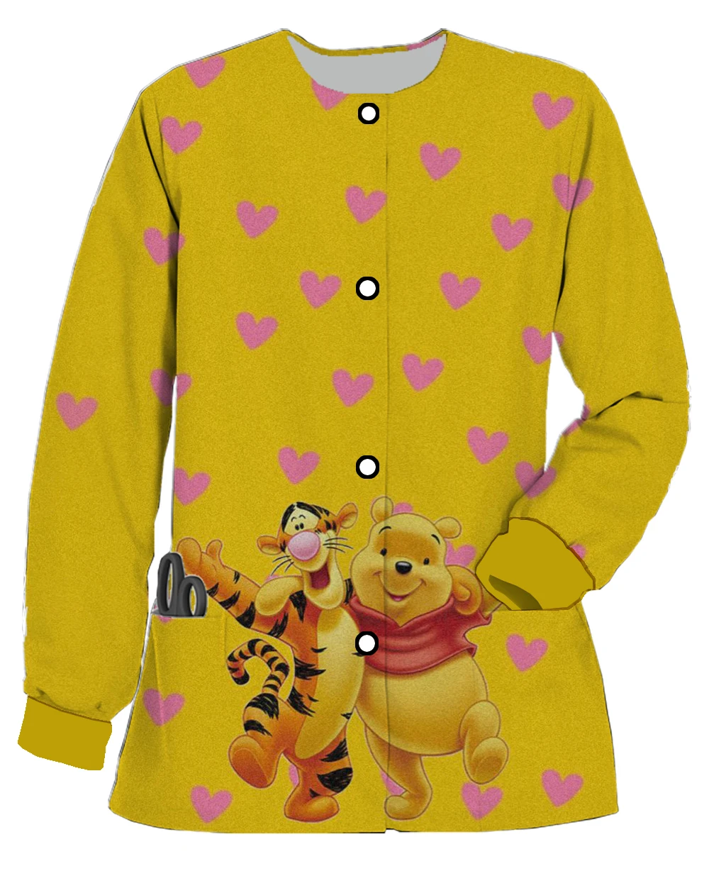 Disney series Winnie the Pooh cute affinity women\'s work clothes long sleeve round neck scrub jacket nursing clothes