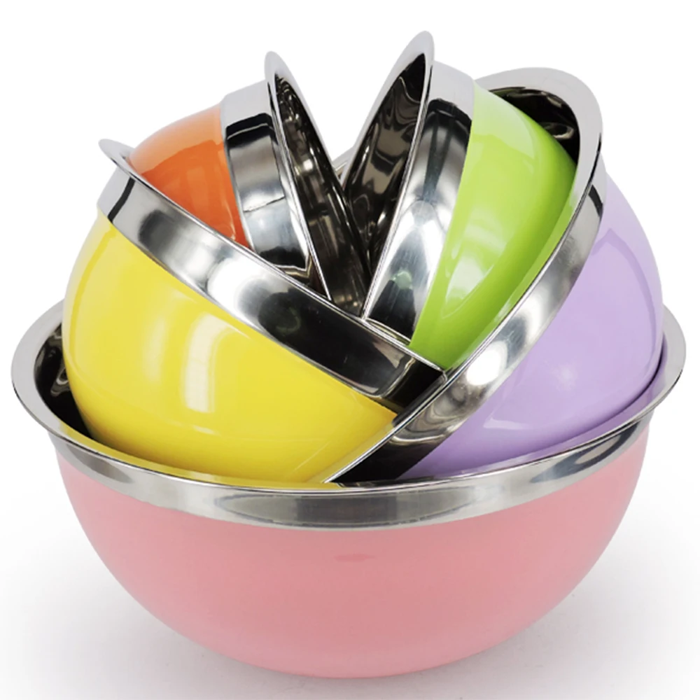 Colorful Stainless Steel 5pcs Mixing Bowl Set Multifunctional Food Container With Lid Multicolor Salad Bowls With Airtight Lids