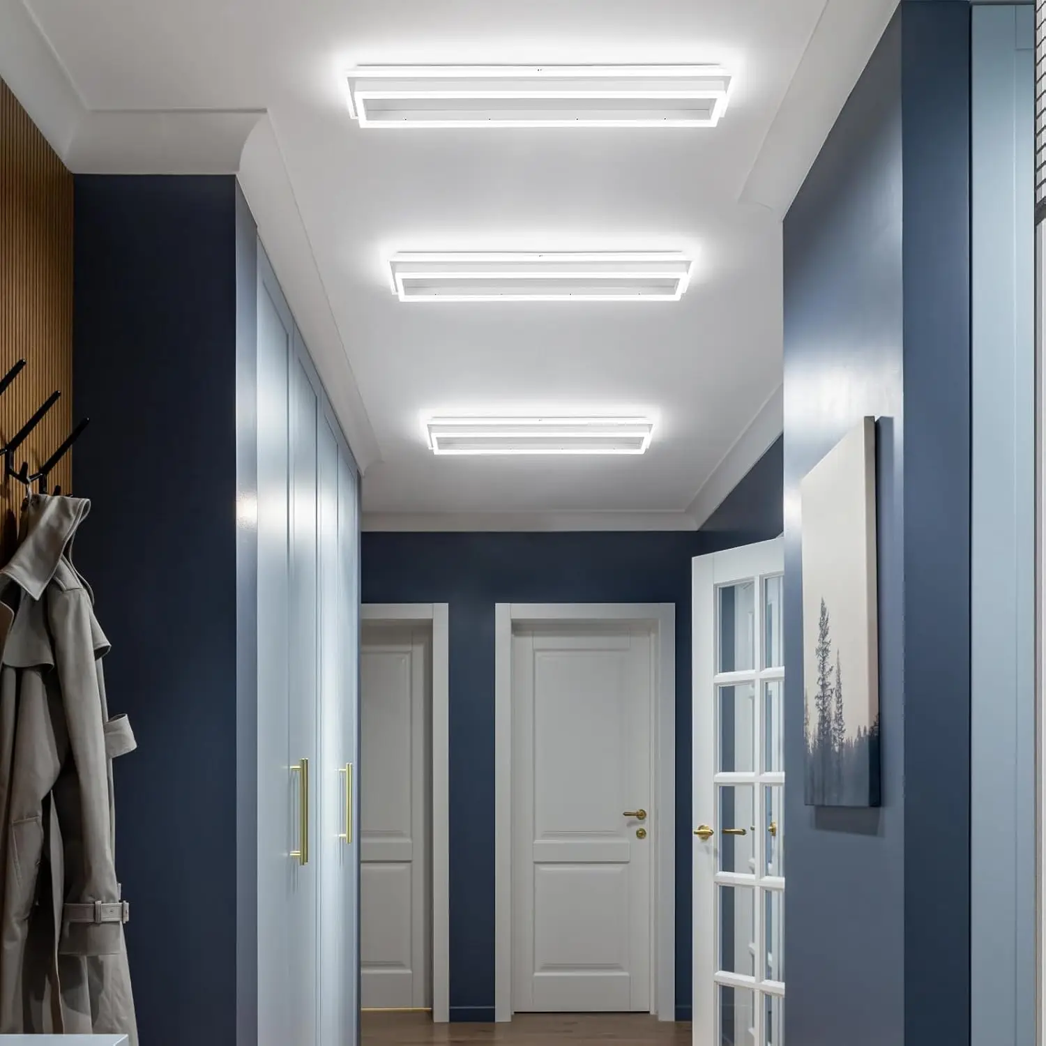 Dimmable Modern Linear Flush Ceiling Light Remote Acrylic Long Lamp For Kitchen Hallway Living Room