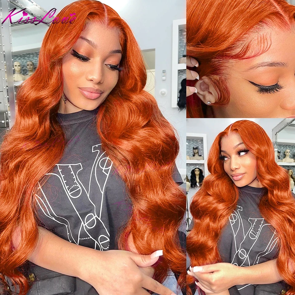 Orange Ginger 13x6/13x4 HD Lace Frontal Wig 30 34 Inch Transparent Colored Human Hair Wigs Brazilian Body Wave Lace Front Wig