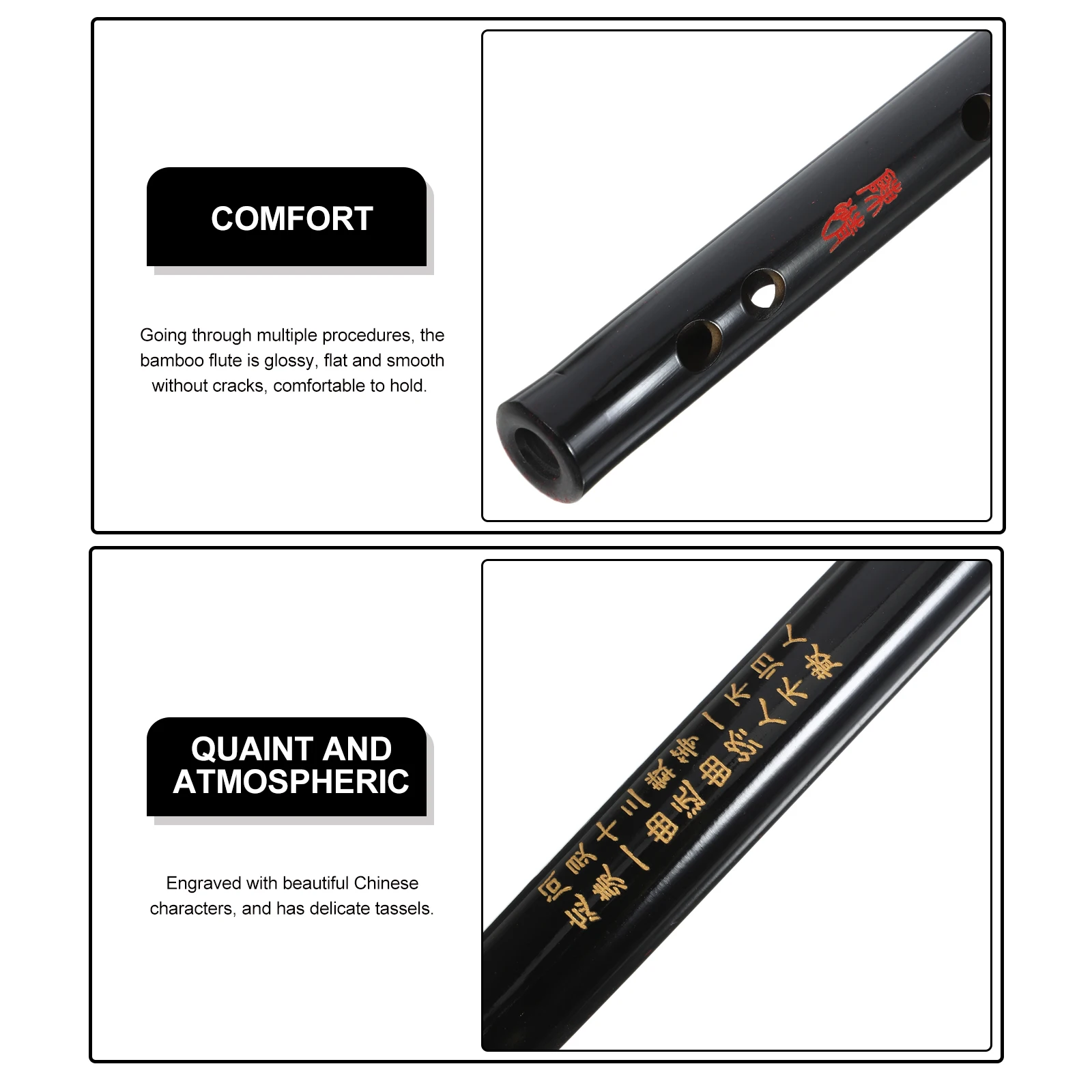 

Professional Bamboo For Beginners Black Traditional Chinese Flute With Tassel Style Lightweight Portable Practice Flute