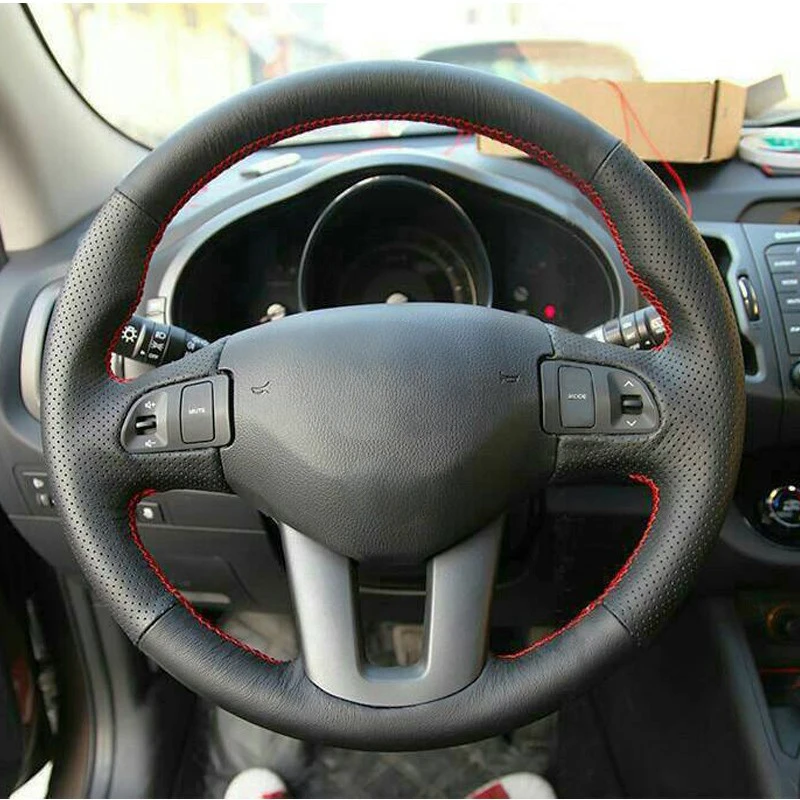 Hand-stitched Steering Wheel Cover Black Artificial Leather Steering Wheel Cover for Kia Sportage 3 2011-2014 Kia Ceed 2010