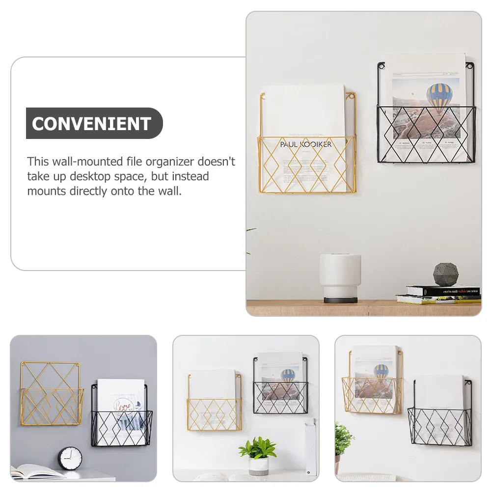 2Pcs Premium Iron Wall File Organizer Sturdy Hanging File Rack for Office Wall Storage Space Saving Document Magazine Catalog