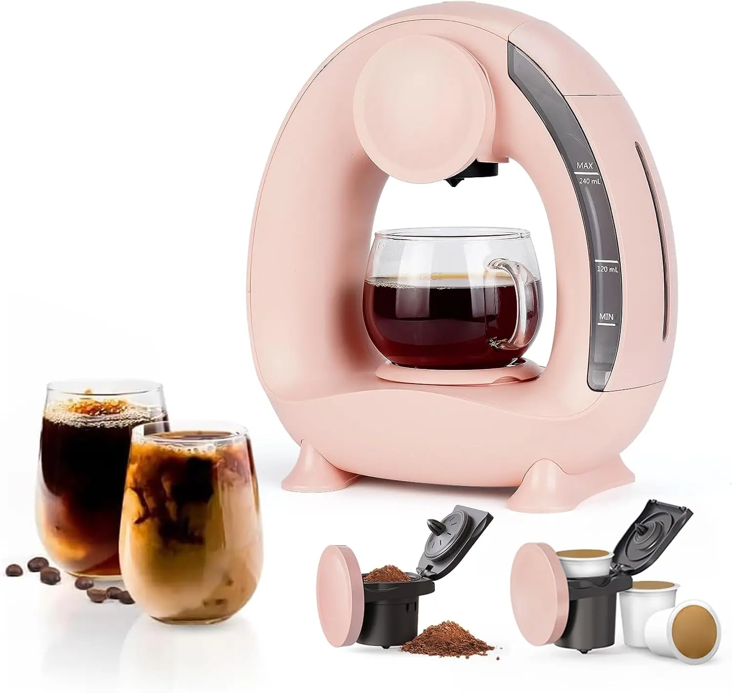 Compact Single-Serve Coffee Maker, 2-in-1 for K-Cup Pods & Grounds, Pink, 4-8oz