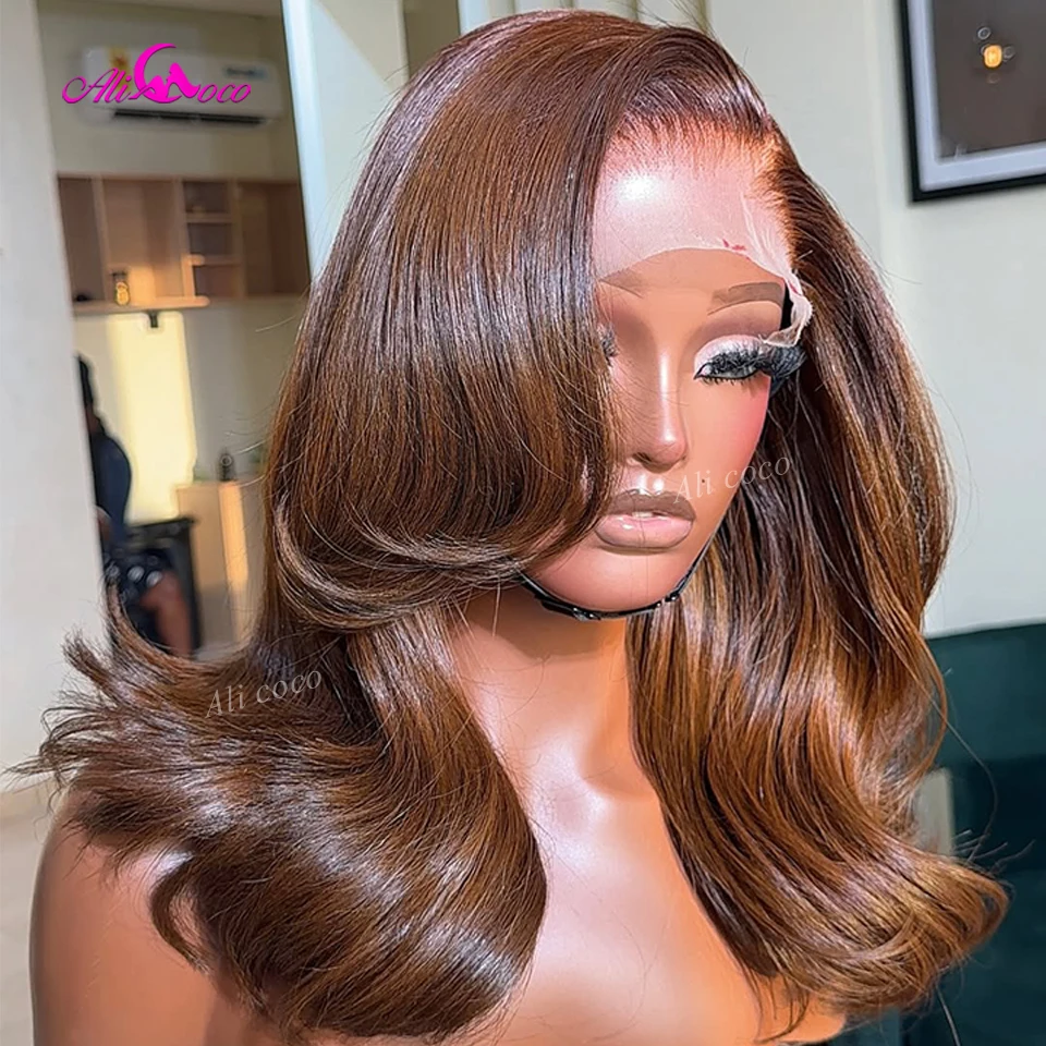 

Ombre Ginger Brown Transparent Invisible HD Lace Front Dark Root Wigs 180Density Body Wave Brazilian Pre Plucked Remy Human Hair