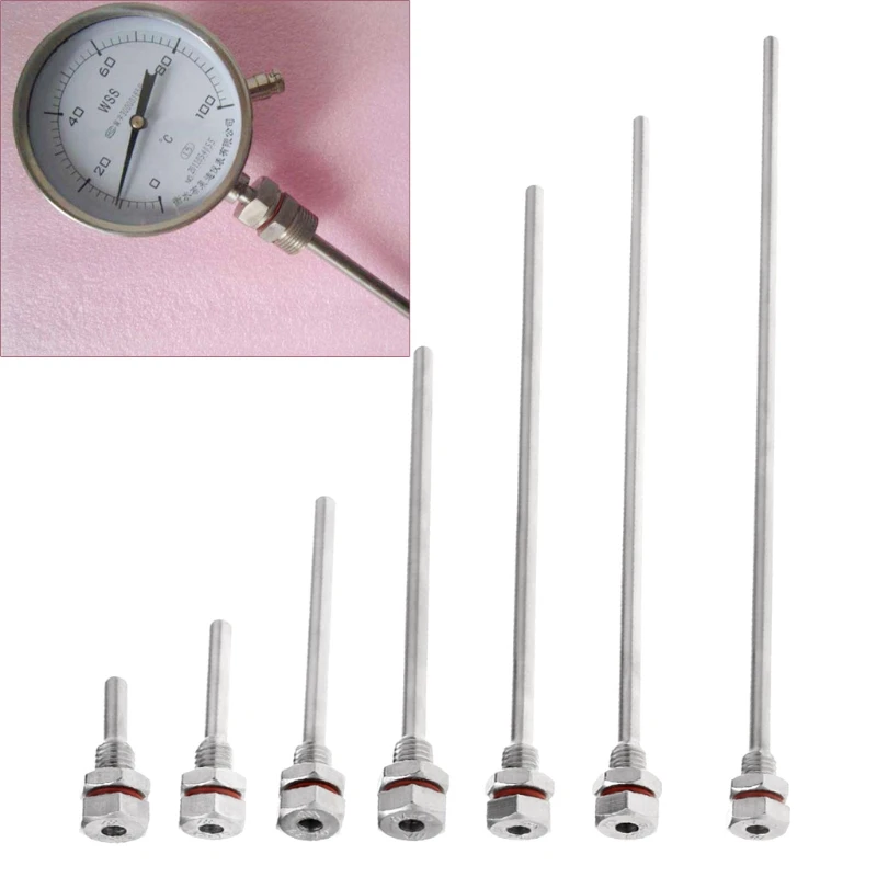 7 Styles L35-300mm Thermowell Stainless Steel M10X1.5 Thread OD6mm for Temperature Controller