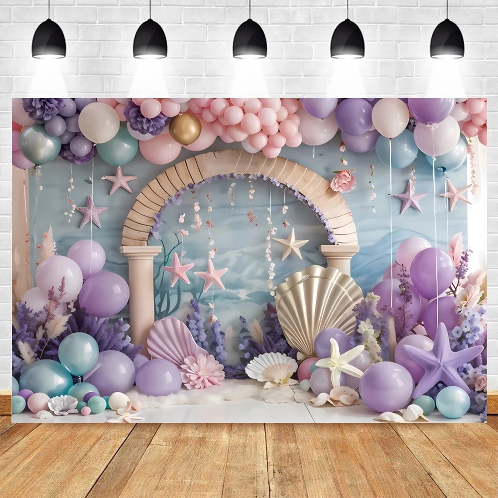 Mermaid Theme Backdrop Under The Sea Mermaid Princess Castle Baby Shower Birthday Party Cake Smash Photography Background Decor