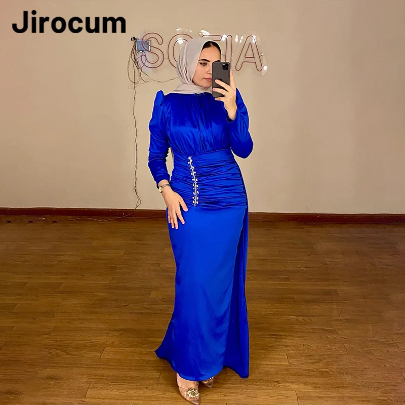 Jirocum-vestido de fiesta musulmán de manga larga con cuentas para mujer, traje de noche plisado con cuello alto de sirena, vestidos para ocasiones de Arabia Saudita