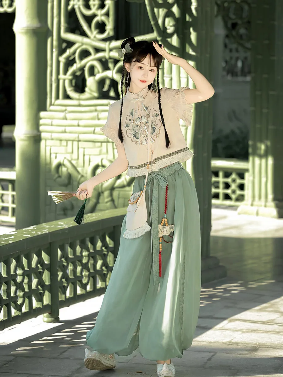 Chunshu Si Original Improved Hanfu Women's New Chinese Style Daily Han Shu Spring Summer Set High Waist Polyester Fiber