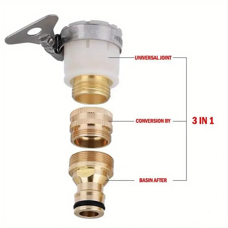 Universal Kitchen Hose Adapter Metal Faucet Connector Mixer Hose Tube Joint Fitting Garden Watering Tool Hose Connector