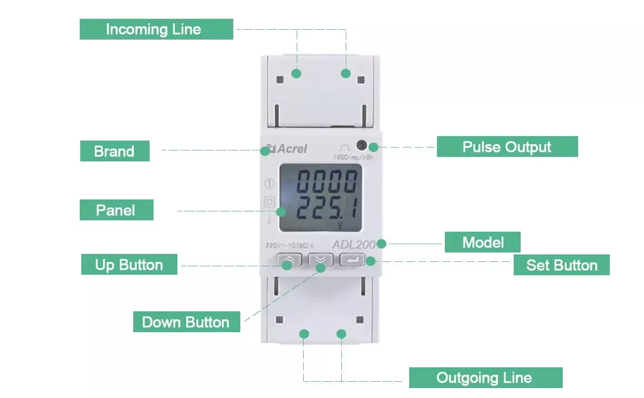 

Умный счетчик Acrel IoT ADL200, однофазный, 80А, 220В, RS485 MODBUS для мониторинга энергопотребления
