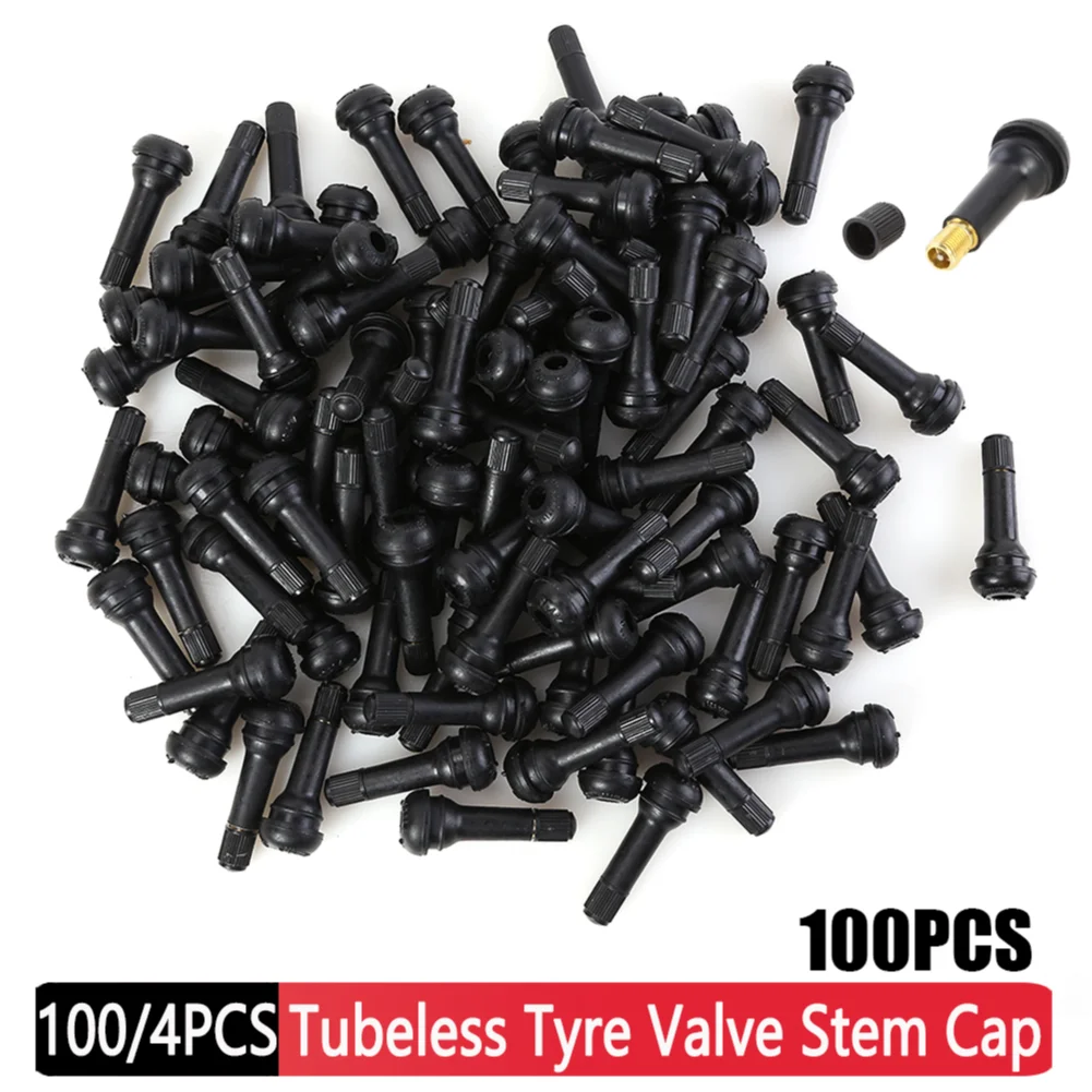 100/4Pcs Rubber Valve Stems TR414 Snap In Car Motorcycle Tubeless Tyre Tire Valves with Caps Rubber Dustproof Cover Car Accessor