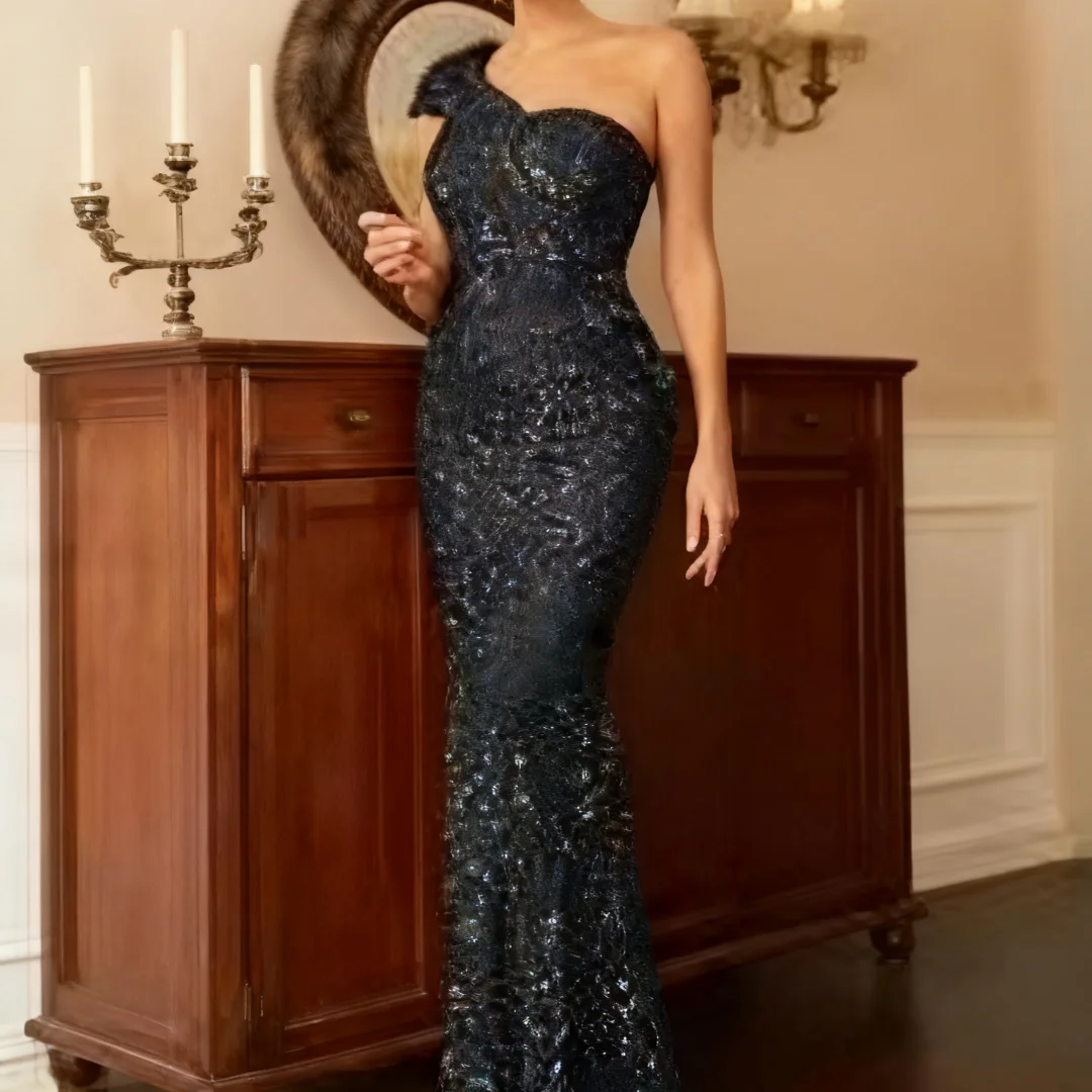 Mulher personalizada um ombro sem mangas plissado vestido de noite formal vestidos de festa de aniversário vestidos de baile para mulher