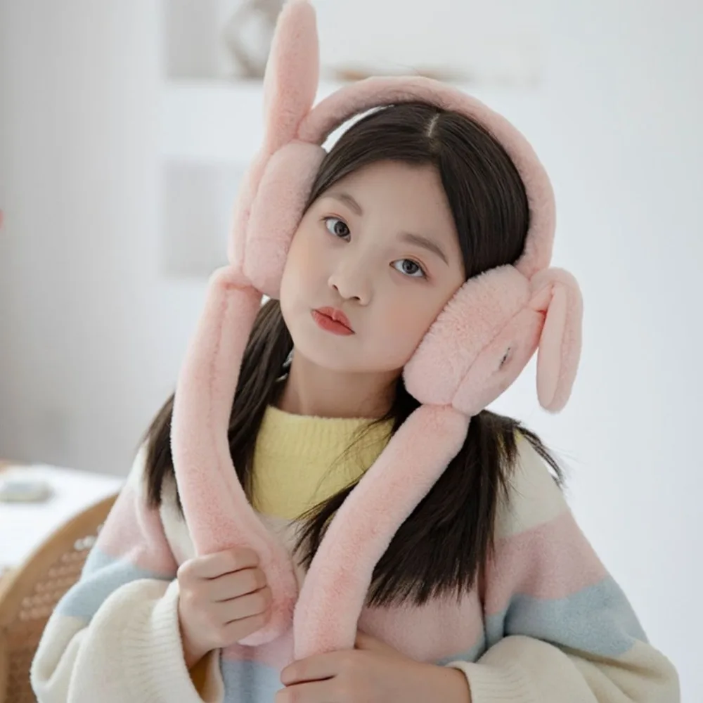 かわいい動くジャンプ耳 WinterWarm ぬいぐるみイヤーマフ ハートウサギ エアバッグ ぬいぐるみイヤーマフ 屋外耳カバー 子供用