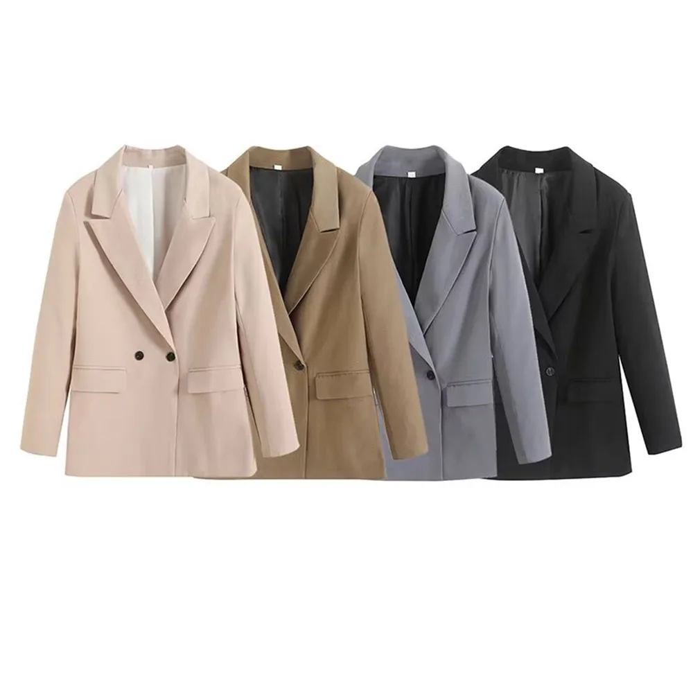 

ZBZA Summer Women's Blazer Jacket Long Sleeve Lapel Double Breasted Suit Outwear 2024 New Casual Fashion Women's Coat Top