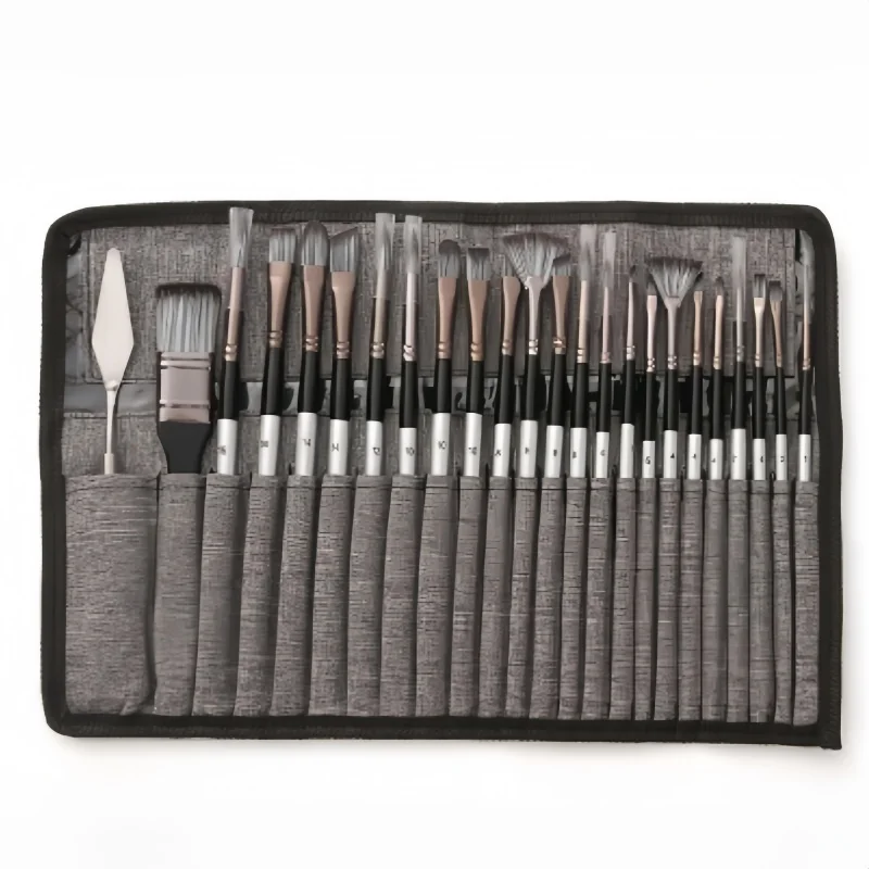 

24pc Canvas pen curtain nylon brush set oil acrylic gouache watercolor