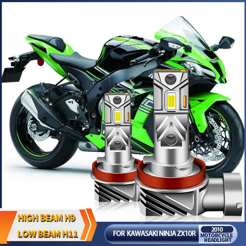 1Pcs 12V Motorcycle White H9 H11 LED High/Low Beam Headlight Bulbs 6500k For Kawasaki Ninja ZX10R ZX1000F 2010 Accessories