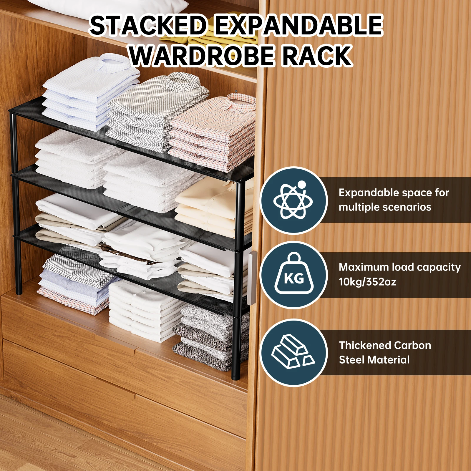2Pcs/3Pcs Wardrobe Partition Board, Expandable Storage Shelf for Closet, Two-Tier/Three-Tier Clothes Divider, Closet Organizer Shelf System, Expandable Storage Rack for Wardrobe