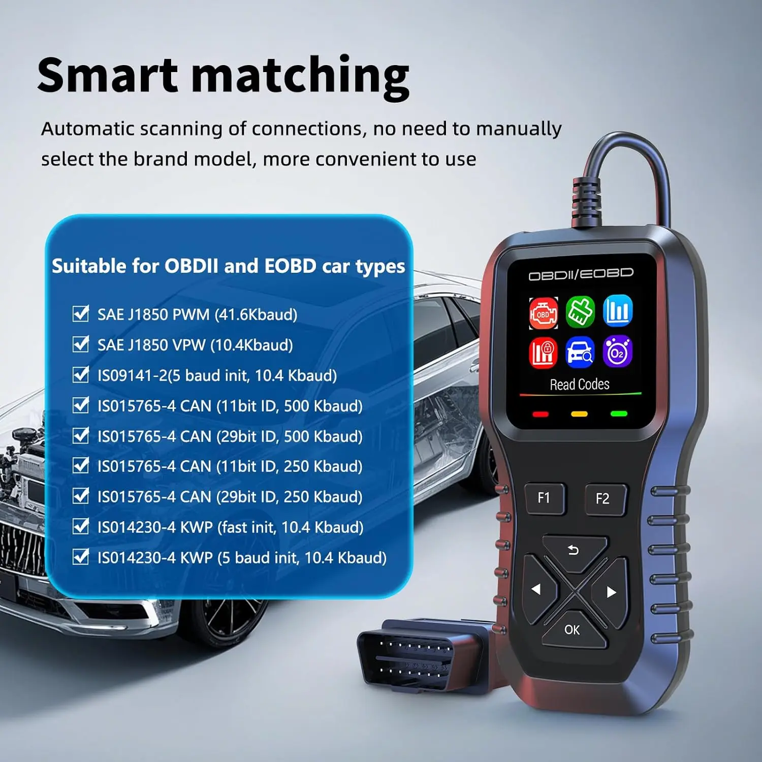 OBD2 Scanner Code Reader for Cars & Trucks - Read/Clear Error Codes, Compatible with All OBD II Protocol Vehicles 2008+
