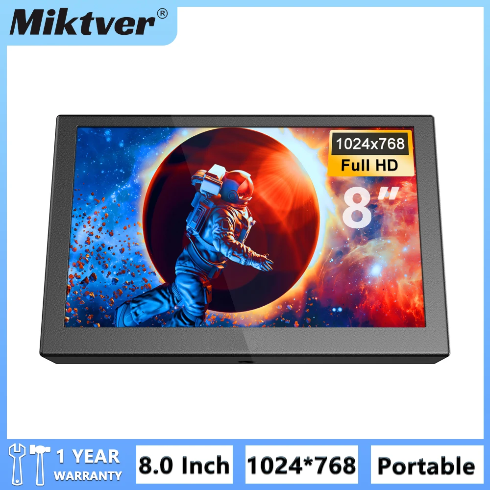 Miktver Mini LCD Display 7 / 8 Inch Portable Small TV 1024x678 Resolution TFT Panel Built-in Speaker With VGA HDMI AV USB Port