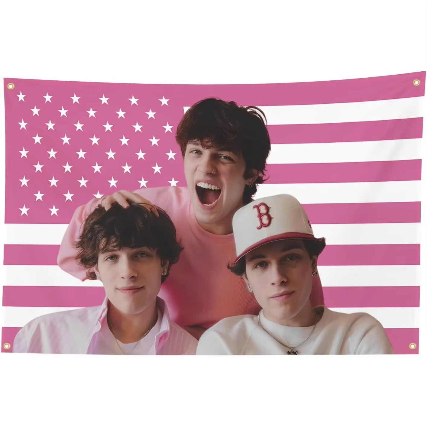 Sturniolo Triplets Pink Tapestry American Flag 3x5Ft 100D with 4 Brass Grommets 100D Polyester Flag for Bedroom, Double Stitched