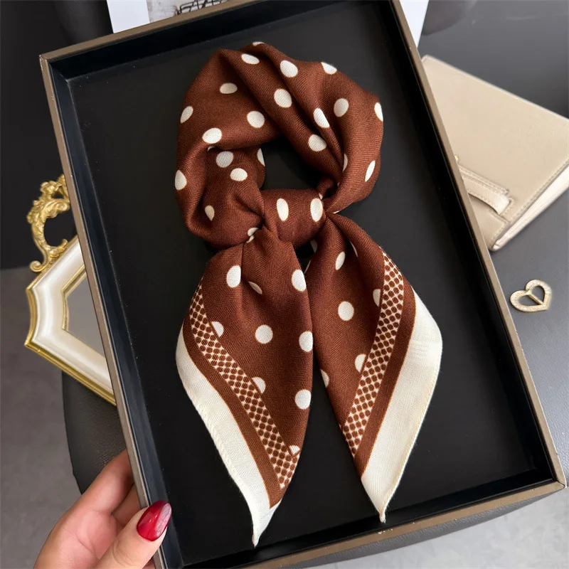 

Polka Dot Herringbone Scarf, Korean Style Cotton Linen Square Scarf, Women's Headscarf & Sun Shawl