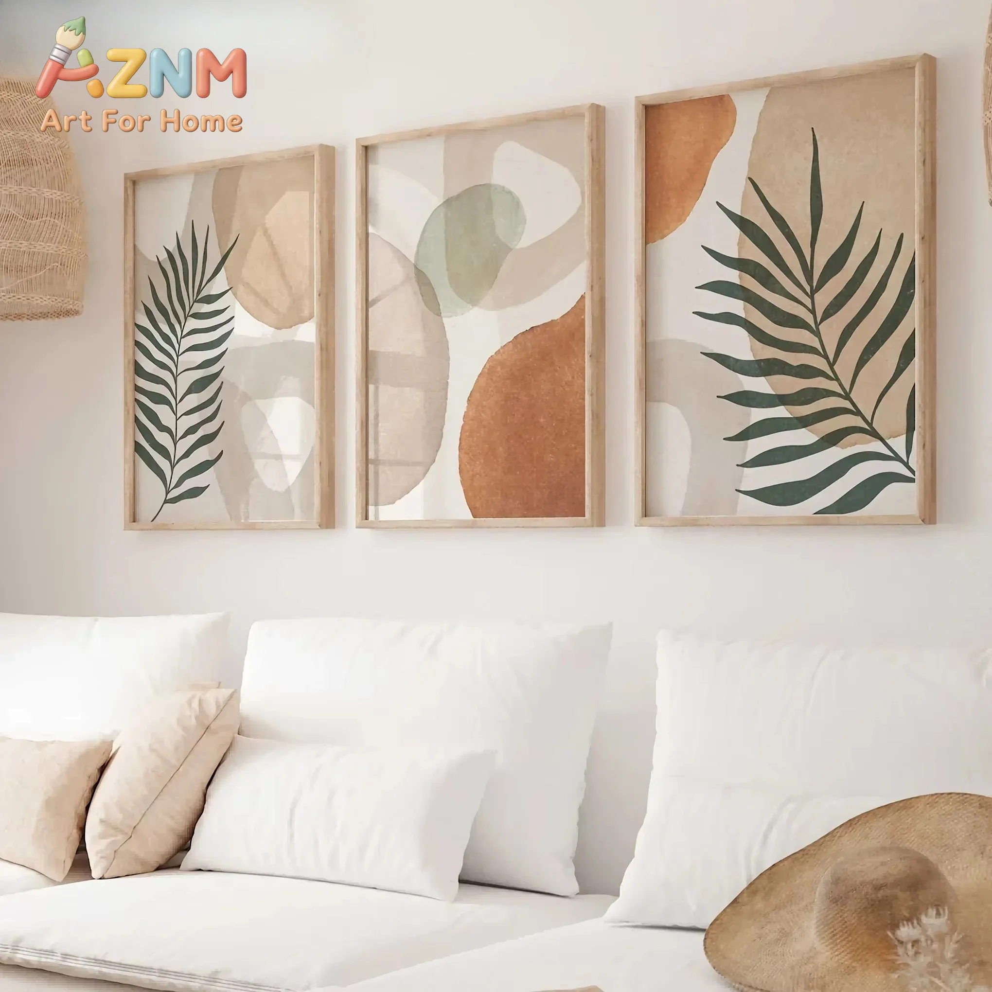 AZNM 3pcs Modern rustic decor prints, minimalist abstract shape posters in warm neutral tones, neutral boho print set