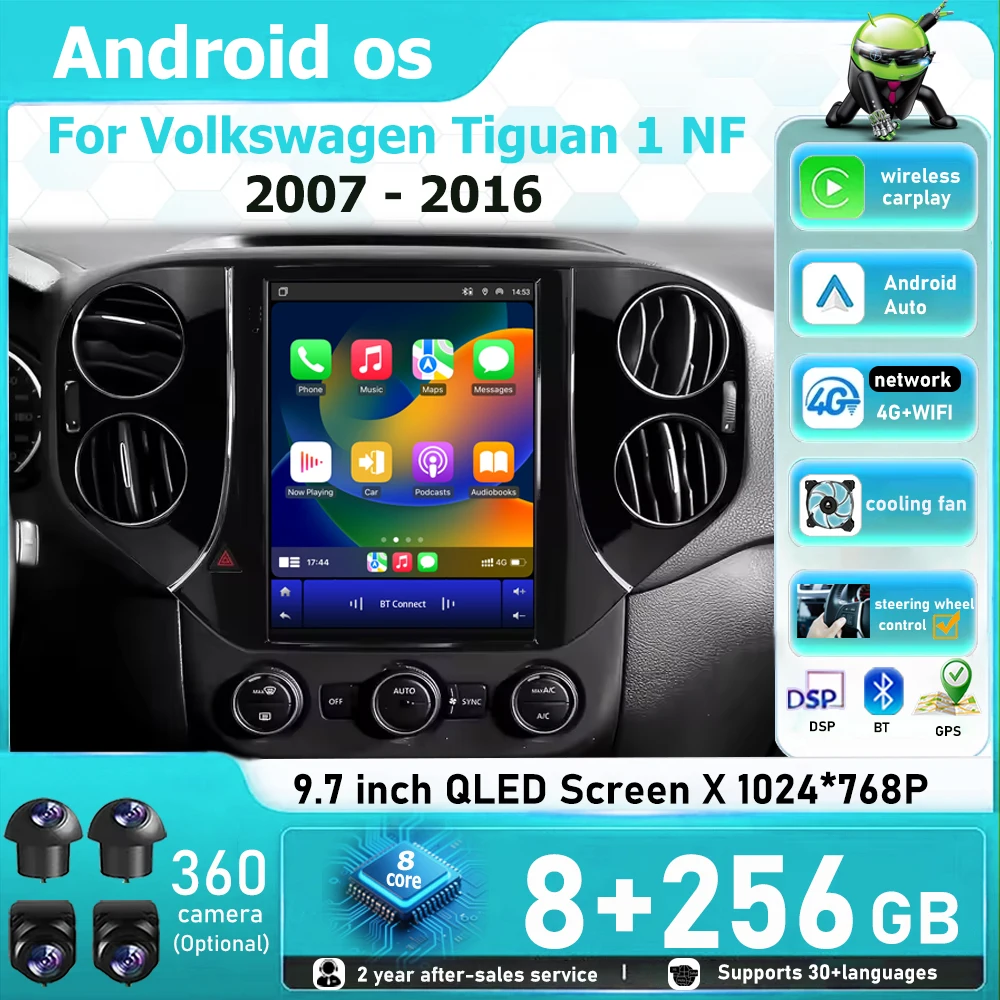 Android 16 Auto For Volkswagen Tiguan 1 NF 2007 2008 2009 2010 - 2016 Car Radio Multimedia Player GPS Navigation Carplay 9.7''