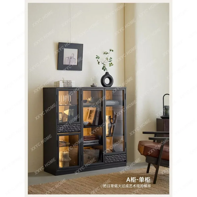 XX Medieval style combination half wall storage bookcase living room wall display cabinet ash wood integrated solid wood cabin