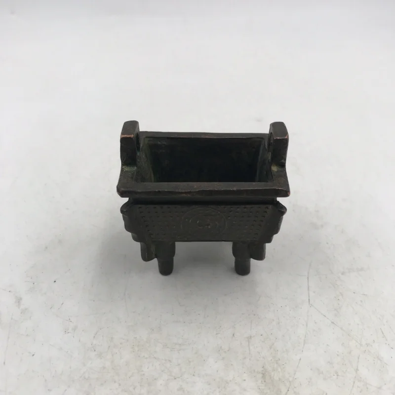 Double-Eared Three-Legged Xuande Collectible Vintage Home Decor Purple Copper Patina Small Incense