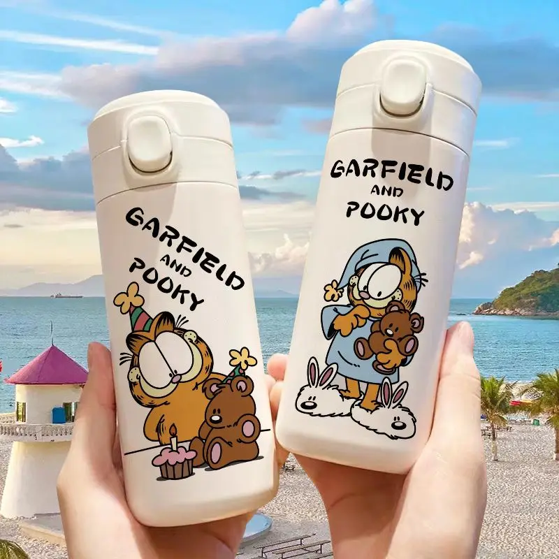 Cartoon Garfield Isolierbecher mit großem Fassungsvermögen für unterwegs, hochwertige Edelstahl-Trinkbecher für Männer und Frauen