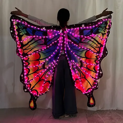 Colorful LED Butterfly Wings Forest Theme Party LED Fairy Wings for Adult Butterfly Cloak Masquerade Performance Costume