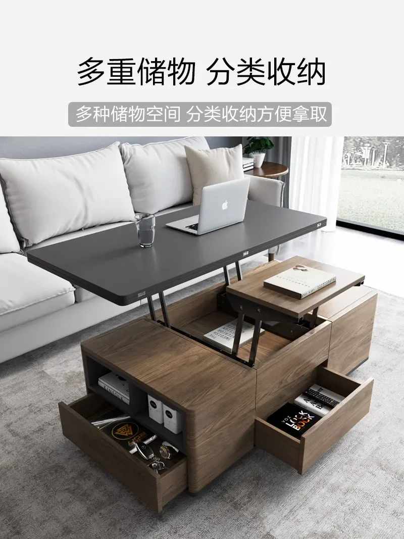 

Small Apartment Simple Nordic Style Living Room Home Creative Foldable and Hoisting Coffee Table