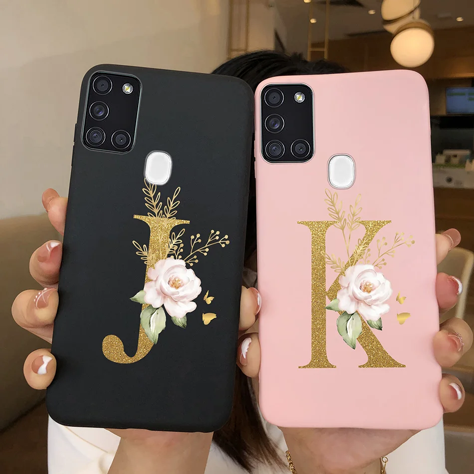 For Phone Case Samsung Galaxy A21S SM-A217F Cute Flower Letters Shell For Samsung Galaxy A21S New Silicone Back Cover Soft Funda