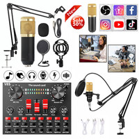 BM800 Professional Microphone Kits Condenser Mic with Live Sound Card for Computer Audio Recording Studio Live Broadcast Karaoke