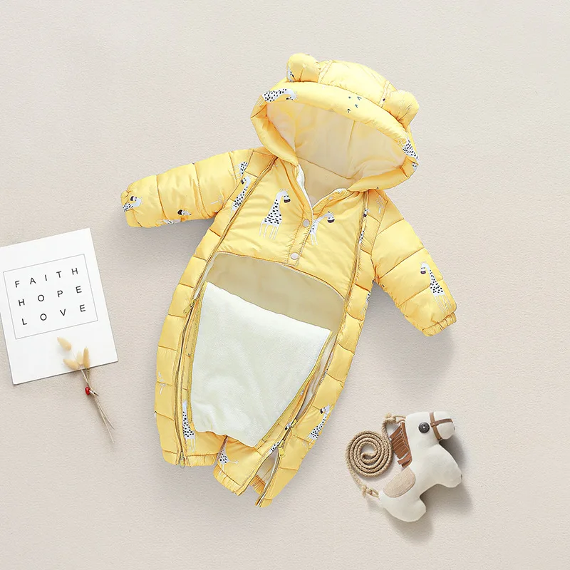 RAISE 2024 Winter Baby Boy Snowsuit Plus Velvet Warm Baby Girl Hooded Rompers Toddler Baby Boy Jumpsuit Infant Boy Overalls Coat