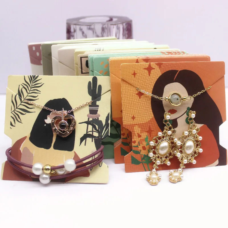 50Pcs 7.4x7.4cm 백서 카드 인쇄 빈티지 소녀/선인장 소녀 패턴 귀걸이 목걸이 헤어 밴드 쥬얼리 디스플레이 포장 카드