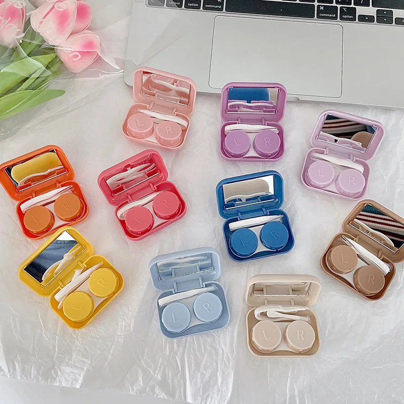 2Pcs/set Frosting Colorful Contact Lens Case Women Cute Portable Small Eye Contacts Lenses Container Box for Travel Kit Set