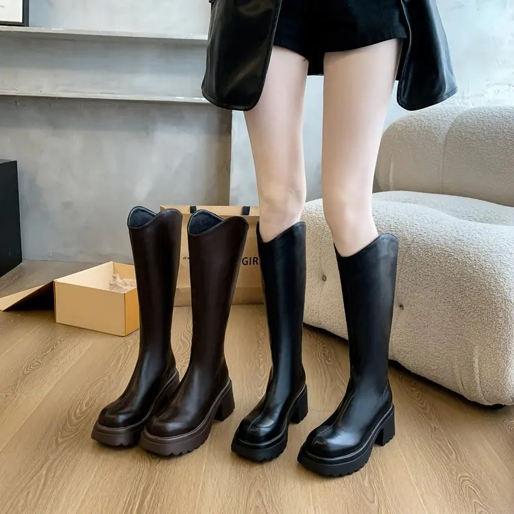 

Women's Thick Bottom Knight Boots Autumn Winter New Large Tube over Knee Long Boots V Mouth Large Size Slim High Tube Boots