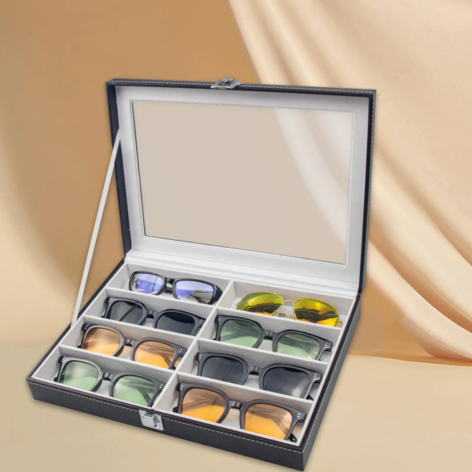 Glasses Display Box 8 Slot Glasses Storage Box Multifunctional Sunglass Organizer Eyeglasses Storage for Home Tabletop Drawer