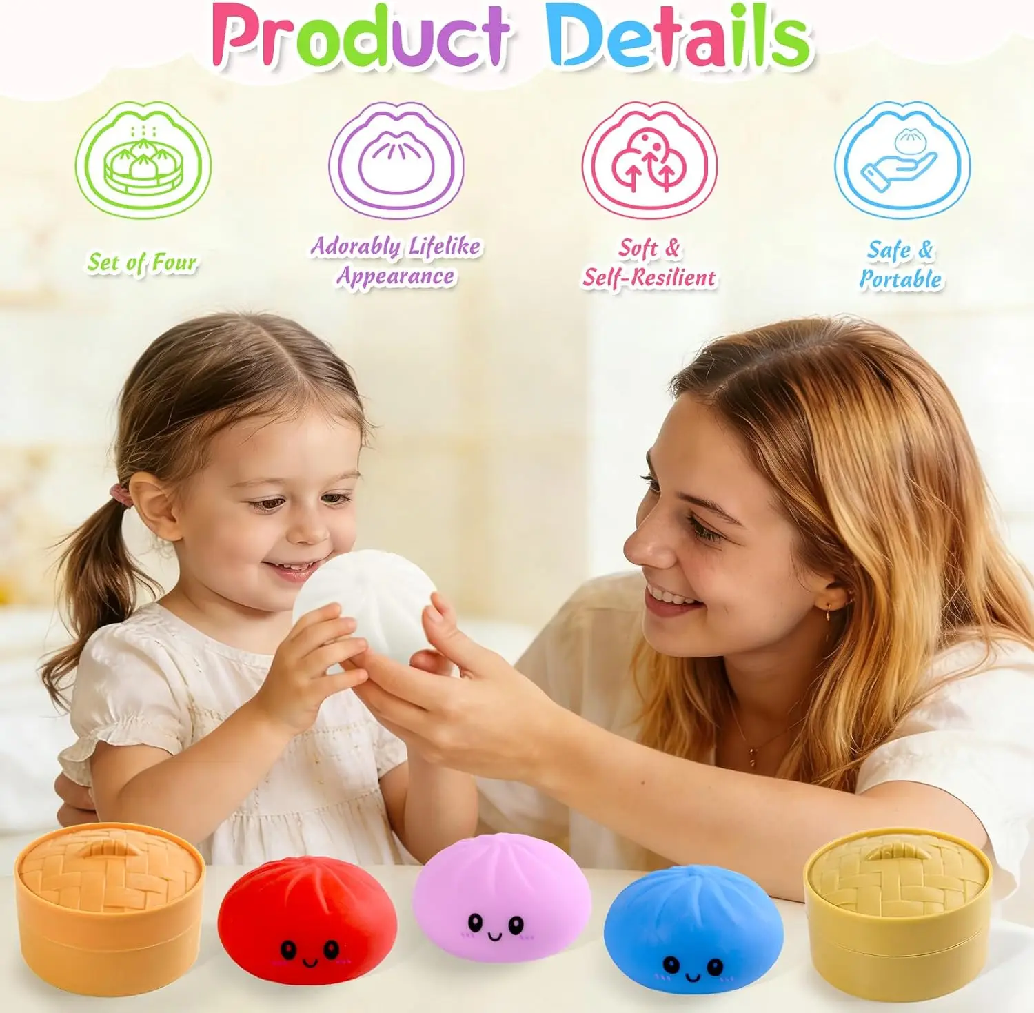 12pcs Mini Glitter Dumpling Squishy with Box Dumplings Sensory Squeeze Toy for Stress Relief Random Color ﻿ view 2