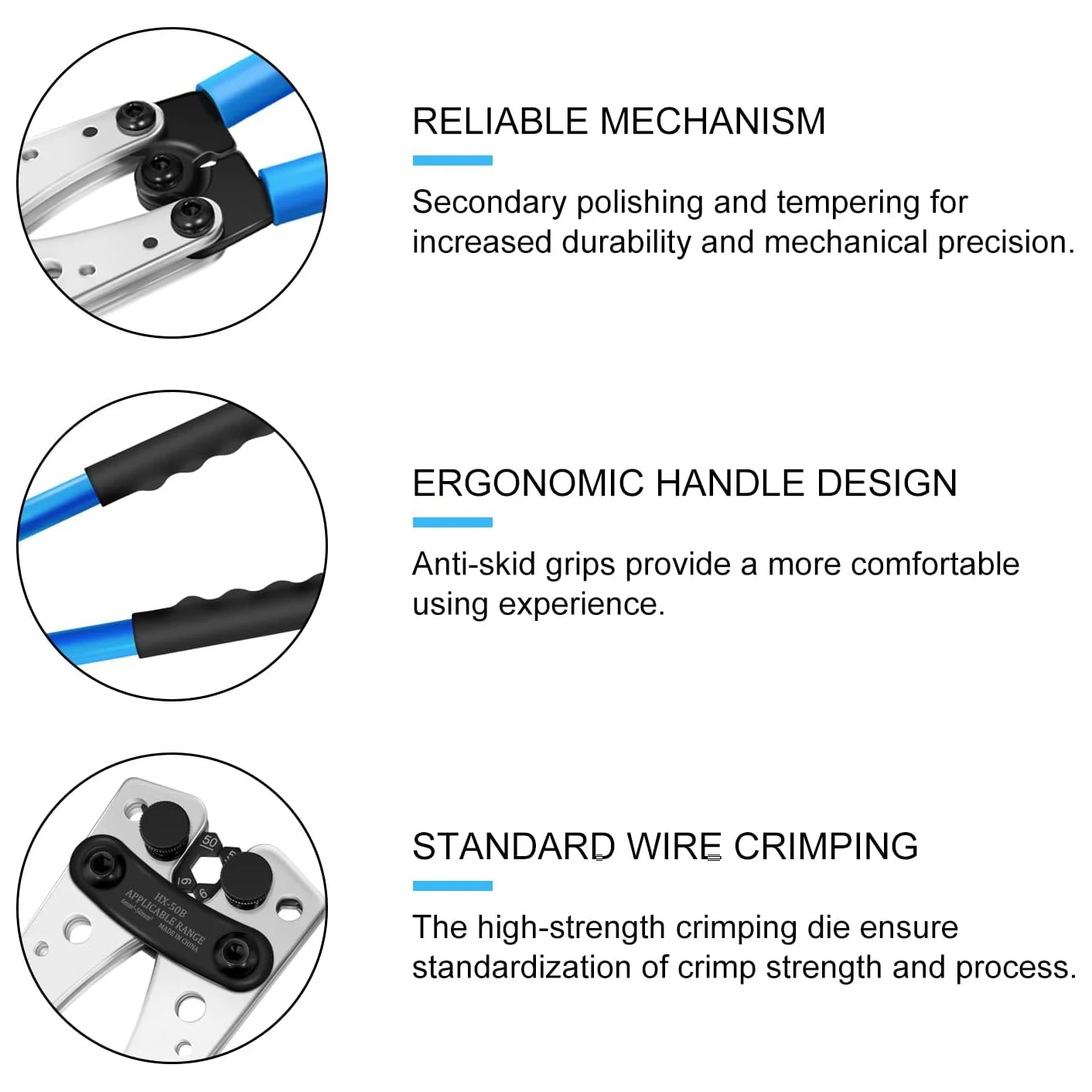 Imagem -05 - Bateria Cabo Lug Crimping Tool Kit Cortador de Cabo Terminais de Anel Heat Shrink Tubing Wire Crimper Lug Elétrico Hx50b 60 Pcs