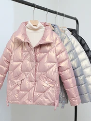 Women Jacket Winter Parkas Female 2023 New Glossy Down Cotton Jackets Stand Collar Casual Warm Parka Short Coat Female Outwear