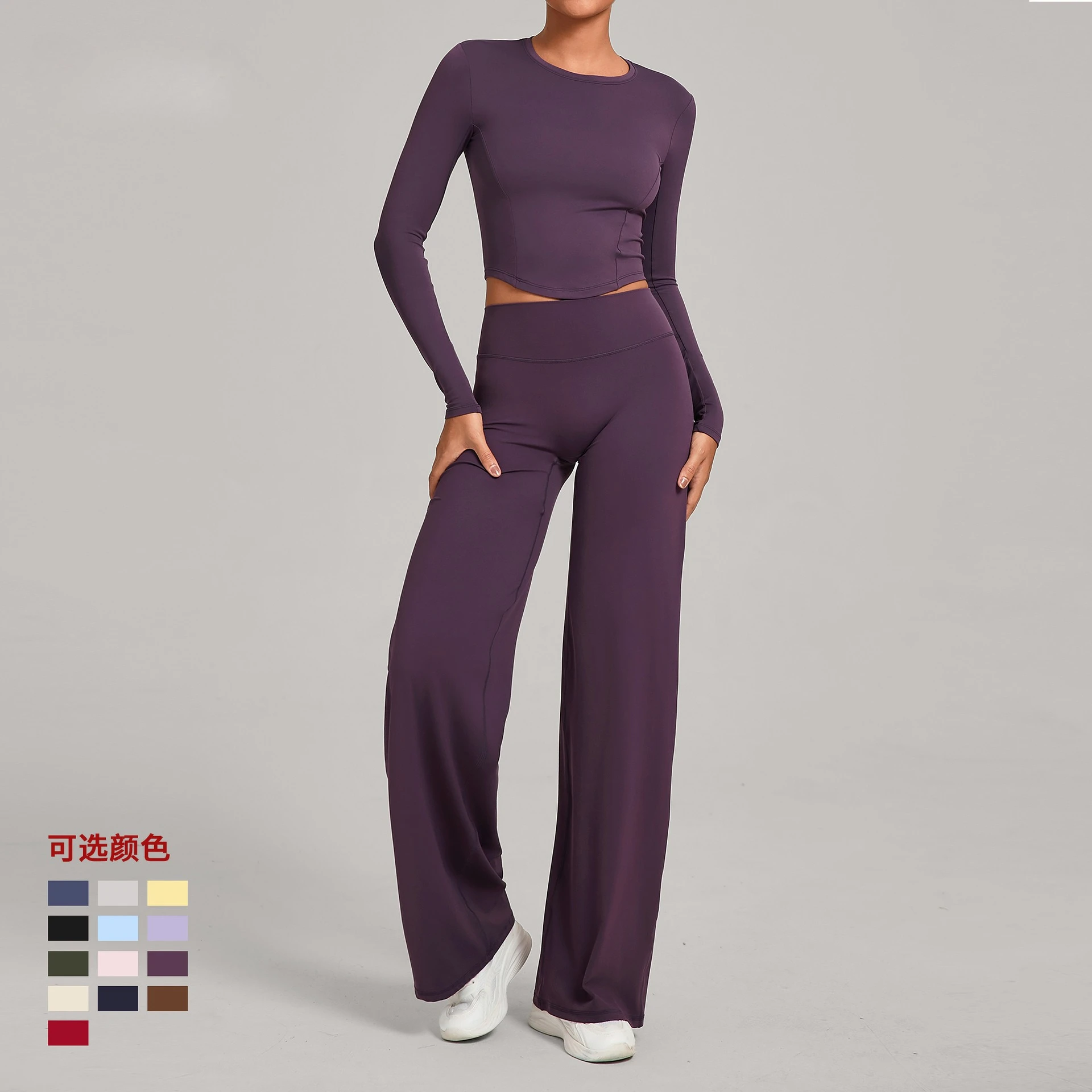 

New Women's Long Sleeve Yoga Sets Tight Slim Gym Sports Suits Push Up 2PCS Yoga Shirts Straight Pants Set Sports Workout Outfits