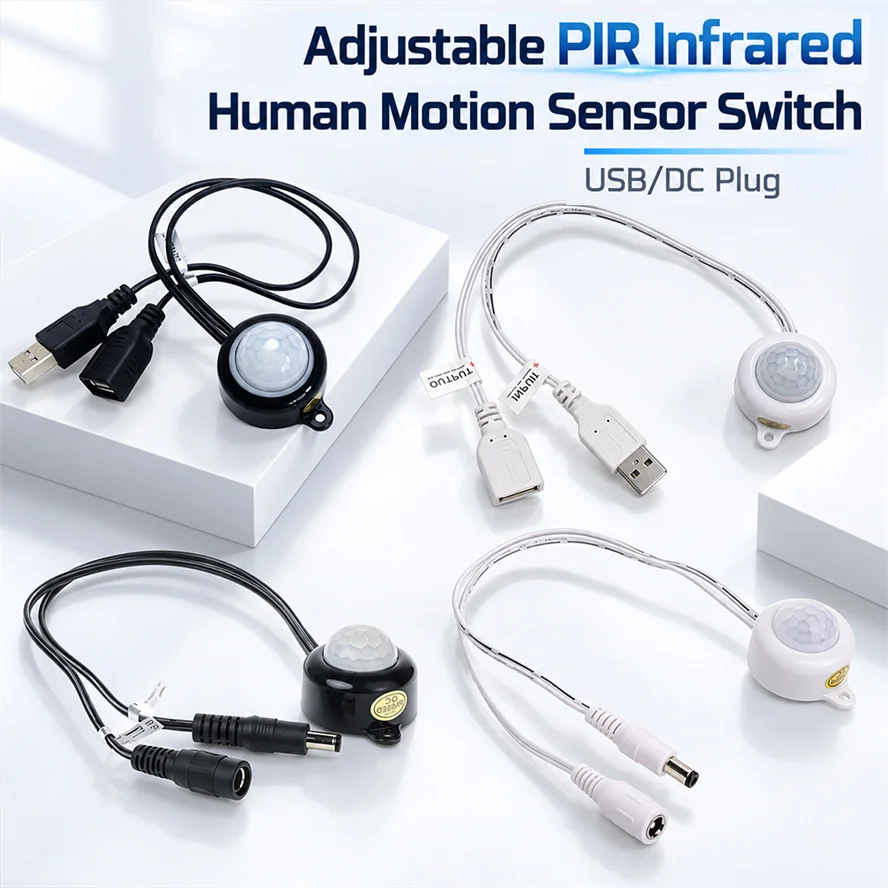 Adjustable USB/DC Plug PIR Infrared Human Motion Sensor Mini Switch DC5V 12V 24V CorridorSwitch for LED Light Strip Night Lamp