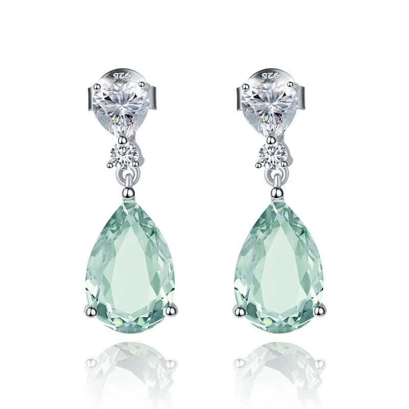 Unique and Luxurious Natural Gemstone Earrings Advanced Senses925Silver inlaid natural green amethyst earrings