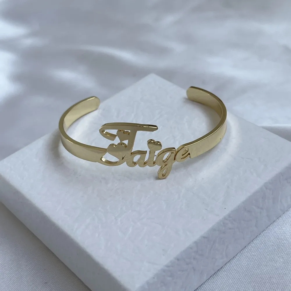 DUOYING Custom Name Bangles Personalized Design Your Name Bracelets Stainless Steel Gold For Kids Jewelry Gift