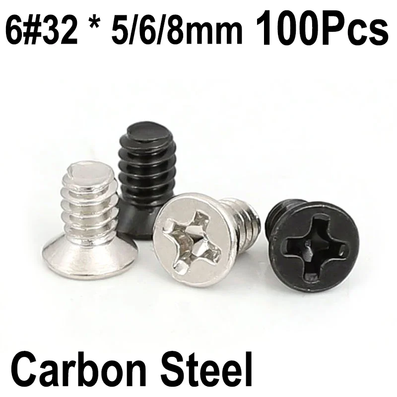 

100Pcs Carbon Steel Countersunk Head Phillips Screws Bolt Machine Metal Screws 6#32*5/6/8mm